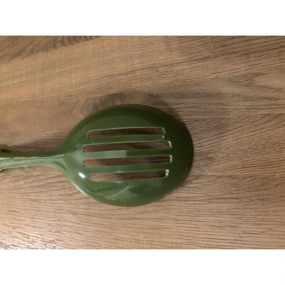 Vintage Green Melamine Slotted Spoon Kitchen Cooking Utensil